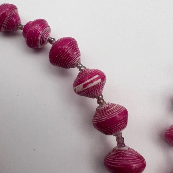 Bead for Life Pink Paper Beads with seed pearl rhinestones Necklace - Picture 3 of 11